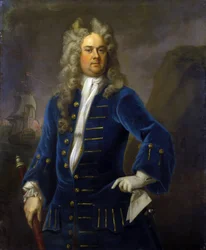 Retrato del capitán Robert Harland (hacia 1680-1751), con un telescopio (vista larga) en la mano. Óleo sobre lienzo, hacia 1707-1711, de Michael Dahl (1659-1743).
