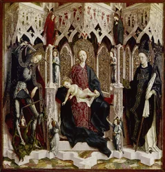 Virgen entronizada con el Niño, Ángeles y Santos