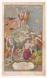 Atlas y Hércules llevan cielos estrellados
Portada de: Johann Baptista Homann, Atlas Novus Terrarum Orbis Imperia, Regna et Status exactis Tabulis Geographicè demonstrans, 1729
