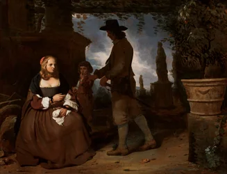 Una pareja joven y un niño en un jardín, c. 1650 (óleo sobre lienzo)