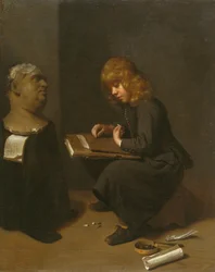Niño dibujando un busto del emperador romano Vitelio
