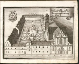 Alemán: El Monasterio de las Carmelitas de Múnich, visto desde el norte hacia el este.