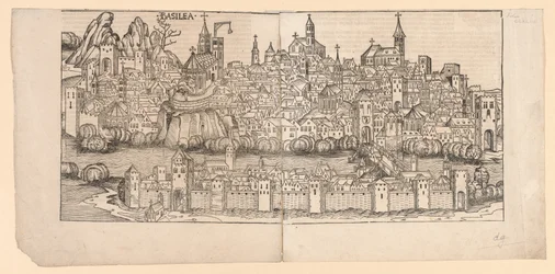 Crónica de Núremberg: Vista topográfica de Basilea, Suiza, 1493