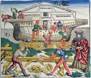 La Construcción del Arca de Noé, de la Crónica de Núremberg por Hartmann Schedel, 1493