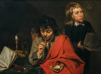 Muchachos soplando burbujas, c.1640 (óleo sobre lienzo)