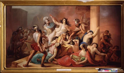 La caída de Troya (Los guerreros griegos victoriosos del asedio de la ciudad legendaria) - La caída de Troya - Mikhail Ivanovich Skotti (1814-1861), óleo sobre lienzo - Arte ruso