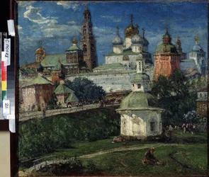 La Lavra de la Trinidad de Sergio en Sergiyev Possad (Rusia). Pintura de Michail Vasilievich Boskin (1875-1930). Óleo sobre lienzo, 75 x 82 cm, ca. 1910, arte ruso. Estado al aire libre Mu