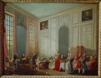 Té en el salón del Príncipe de Conti en el Palacio del Temple (pintura sobre lienzo)