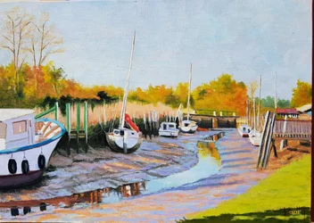 Barcos en marea baja (óleo sobre lienzo)