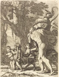 Bacanal con figuras llevando un jarrón