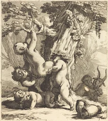 Putti y faunos trepando una vid