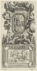 Panel ornamental coronado por una náyade y un dios del río