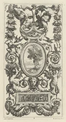 Panel ornamental con Pan y dos mujeres portando guirnaldas