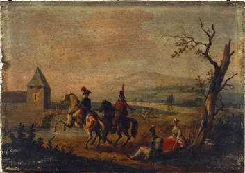 Militares en un paisaje, entre 1751 y 1800 (óleo sobre madera)