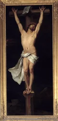 Cristo en la cruz. Inserción "INRI" en la cruz. Pintura de Michel Francois Dandre Bardon (o Dandre-Bardon 1700-1783). Iglesia del Espíritu Santo, Aix en Provence (Bouches du Rhone)