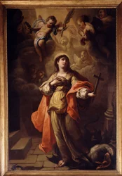 Santa Margarita. En su mano un crucifijo y a sus pies el dragón