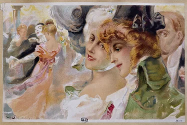 Mujeres en un baile de máscaras - cromo. por Simonidy