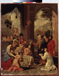 ""Le bapteme du centurion Corneille"" (Bautismo de Cornelio el Centurión) Corneille, centurión romano, es bautizado por Pedro. Pintura de Michel Corneille (1642-1708). Siglo XVII Dim. 88x70 cm Museo del Hermitage, San Petersburgo