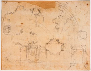 Planos de construcción, alzados y croquis de la cúpula de la Capilla Sforza