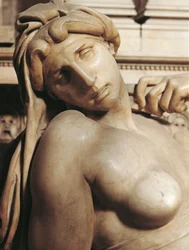 La aurora, detalle de la tumba de Lorenzo de Médici, escultura de mármol en la Capilla de los Médici de la iglesia de San Lorenzo, Florencia, Toscana