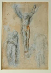 Cristo en la cruz entre la Virgen y San Juan (?)