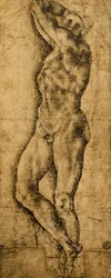 Desnudo masculino; dibujo de Miguel Ángel. El Louvre, París
