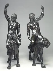 Bacantes desnudas montando panteras