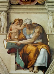 Profetas y Sibilas: Sibila Cumana, techo de la Capilla Sixtina en el Vaticano, 1508-1512