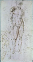 Estudio para Apolo (anteriormente Mercurio) desnudo con una capa sobre los hombros y la figura de un hombre cargando un fardo