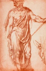 Estudio de una figura viril drapeada; dibujo de Leonardo da Vinci. Gabinetto dei Disegni e delle Stampe, Galería Uffizi, Florencia