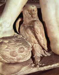 La Tumba de Giuliano de Medici 1478-1516 (detalle) del búho bajo la pierna de la Noche, 1520