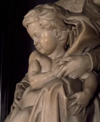 El niño Jesús, detalle de Virgen con el Niño, de Miguel Ángel (1475-1564), iglesia de Notre-Dame en Brujas, Bélgica