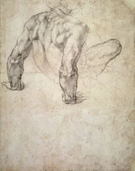 Estudio de un desnudo masculino, recostado sobre sus manos