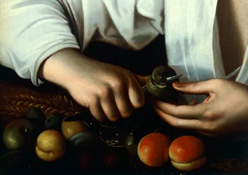 Niño pelando fruta (detalle)