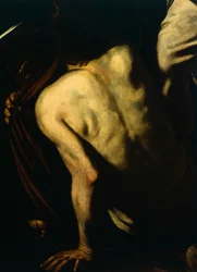 Vestir al desnudo, detalle de Nuestra Señora de la Misericordia o Siete Obras de Misericordia, c.1606-07