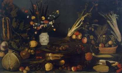 Naturaleza muerta de flores y plantas