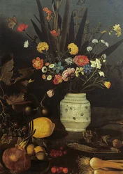 Naturaleza muerta con flores y plantas (detalle)