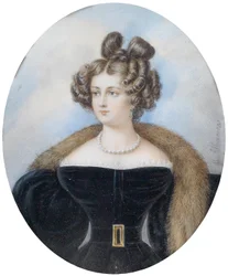 Retrato de una dama con vestido negro y estola de piel