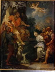 Mártir ante el procónsul. (Persecución de los cristianos en el Imperio Romano). Pintura de Michele Rocca (circa 1670-circa 1751), óleo sobre lienzo. Arte italiano (Parma), finales del siglo XVII-XVIII, arte barroco. Museo Estatal de Arte Extranjero de la R