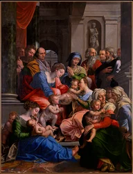 ""La santa parentela"" Pintura de Michael Coxcie (Michiel Coxien) (De Coxien, De Coxcie, Coxius, Van Coxcie y Coxie) (1499-1592) 1540