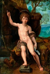 ""Representación de San Juan Bautista"" Pintura de Michael Coxcie (Michiel Coxien) (De Coxien, De Coxcie, Coxius, Van Coxcie y Coxie) (1499-1592) siglo XVI