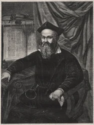 Retrato de Marco Antonio de Dominis (Markantun de Dominis) (1556-1624) eclesiástico dálmata, apóstata y hombre de ciencia - grabado por G J Delff después de Mierevelt