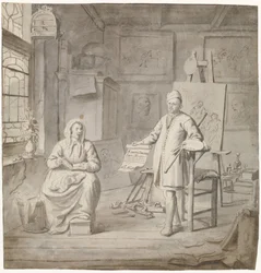 El pintor Michiel Comans y su tercera esposa Elisabeth van der Mersche en el estudio