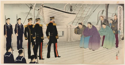 Entrega del almirante Ding Ruchang, comandante de la flota de Beiyang, tras la caída de Weihaiwei