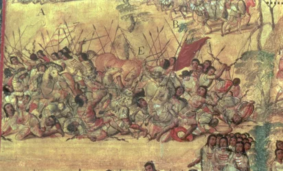 Batalla en la ciudad de Cholula entre los españoles y los indios en octubre de 1519