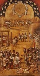 La Conquista de México, Panel III, c.1696-1715 (pintura sobre madera)