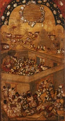La Conquista de México, Panel VII, c.1696-1715 (pintura sobre madera)