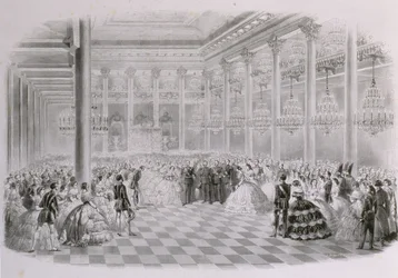 Baile en el salón de la Asamblea de la Nobleza Rusa con motivo de la coronación del emperador Alejandro II