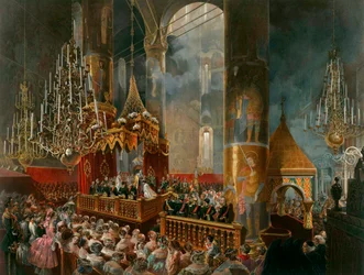 La coronación de la zarina María Aleksándrovna de Rusia, Moscú, 1856.
