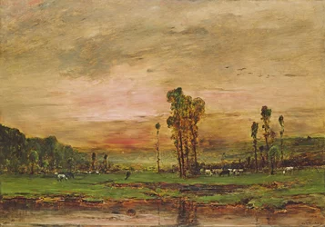 Paisaje vespertino con un rebaño de ganado cerca de Jouy-en-Josas, 1881